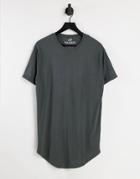Pull & Bear Longline T-shirt In Dark Beige-neutral
