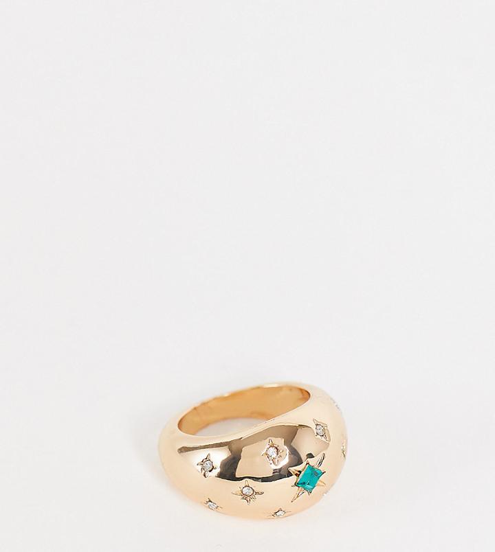 Reclaimed Vintage Inspired Bubble Ring With Crystal Stone Stars In Gold