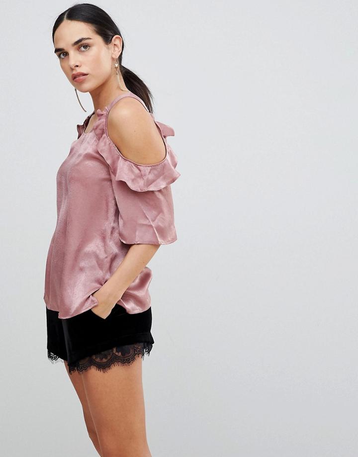 Ax Paris Lace Cold Shoulder Top - Pink