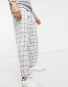 Asos Design Oversized Tapered Smart Pants In Gray Plaid-grey