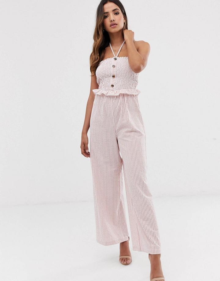 Y.a.s Smock Jumpsuit In Stripe Linen - Multi