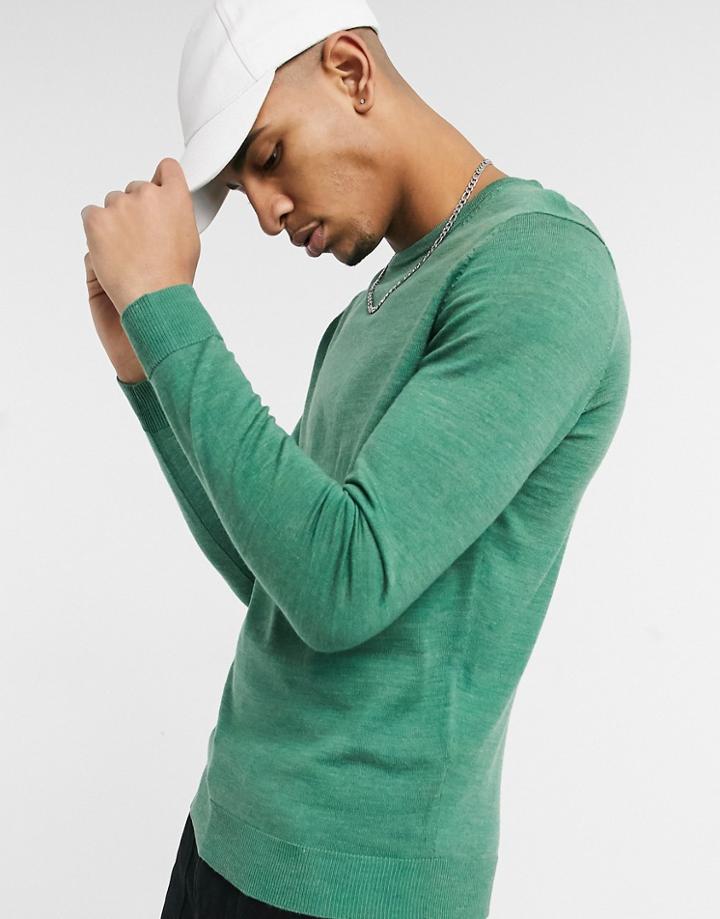 Selected Homme Merino Crewneck Sweater-green