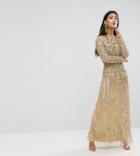 A Star Is Born Petite Embellished Baroque Maxi Dress With Front Split - Gold