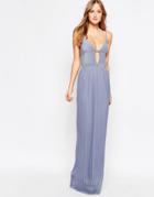 Daisy Street Maxi Dress With Pleated Skirt And Keyhole Detail - Blue