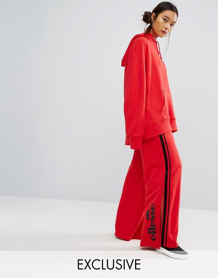 Ellesse Wide Leg Pants With Contrast Satin Side Stripe - Red