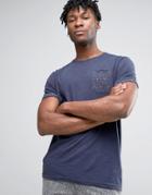 Bellfield T-shirt With Rolled Sleeves And Geometric Print Pocket - Gre