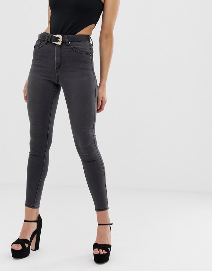 Asos Design 'sculpt Me' High Waisted Premium Jeans In Dark Smokey Gray Wash - Gray