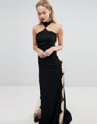 Forever Unique Halter Neck Maxi Dress With Insert - Black
