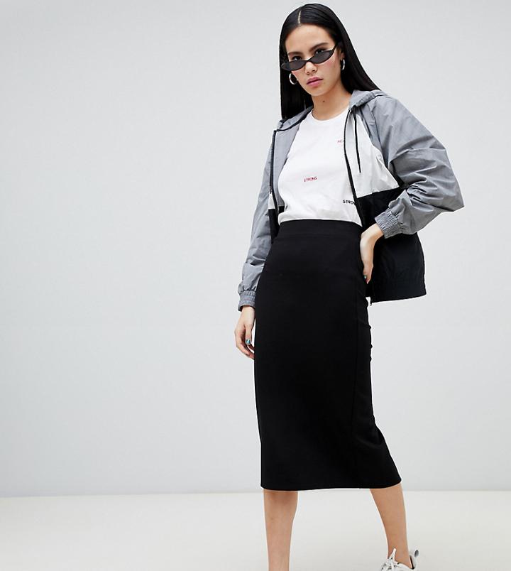 Monki Midi Jersey Pencil Skirt In Black - Beige