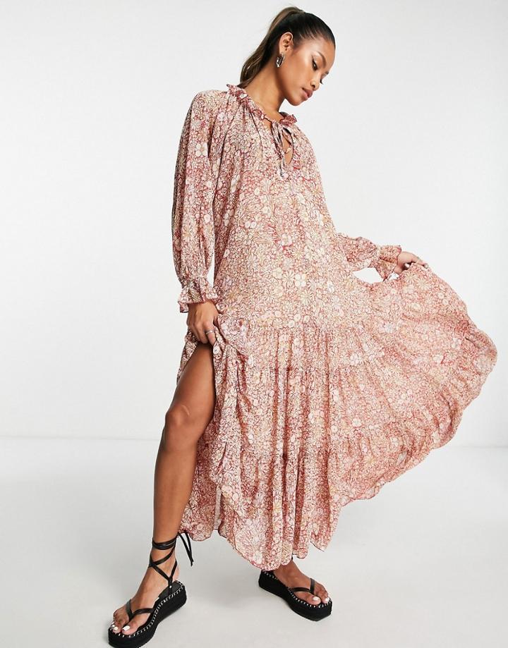 Free People Feeling Groovy Maxi Dress In Floral Print-red