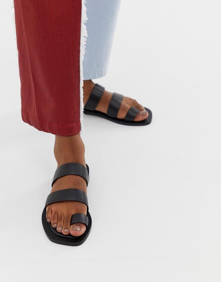 Asos Design Fiji Premium Toe Loop Leather Mules - Black