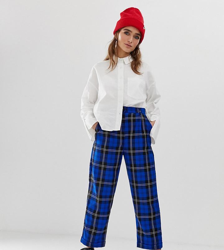 Collusion Petite Peg Pants In Blue Check - Blue