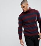 Asos Tall Fluffy Sweater In Navy And Burgundy Stripe-multi