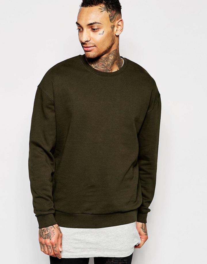 Asos Sweatshirt In Dark Khaki - Hunter Green
