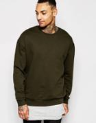 Asos Sweatshirt In Dark Khaki - Hunter Green