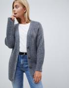 Asos Design Oversize Cardigan In Chunky Rib With Buttons-gray