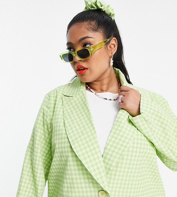 Heartbreak Plus Coordinating Oversized Gingham Blazer-green