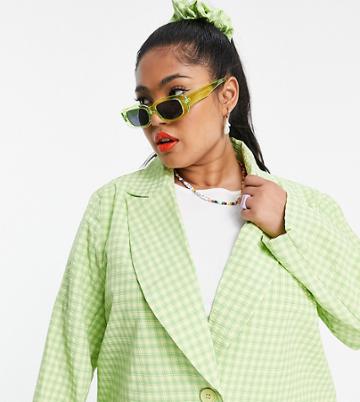 Heartbreak Plus Coordinating Oversized Gingham Blazer-green
