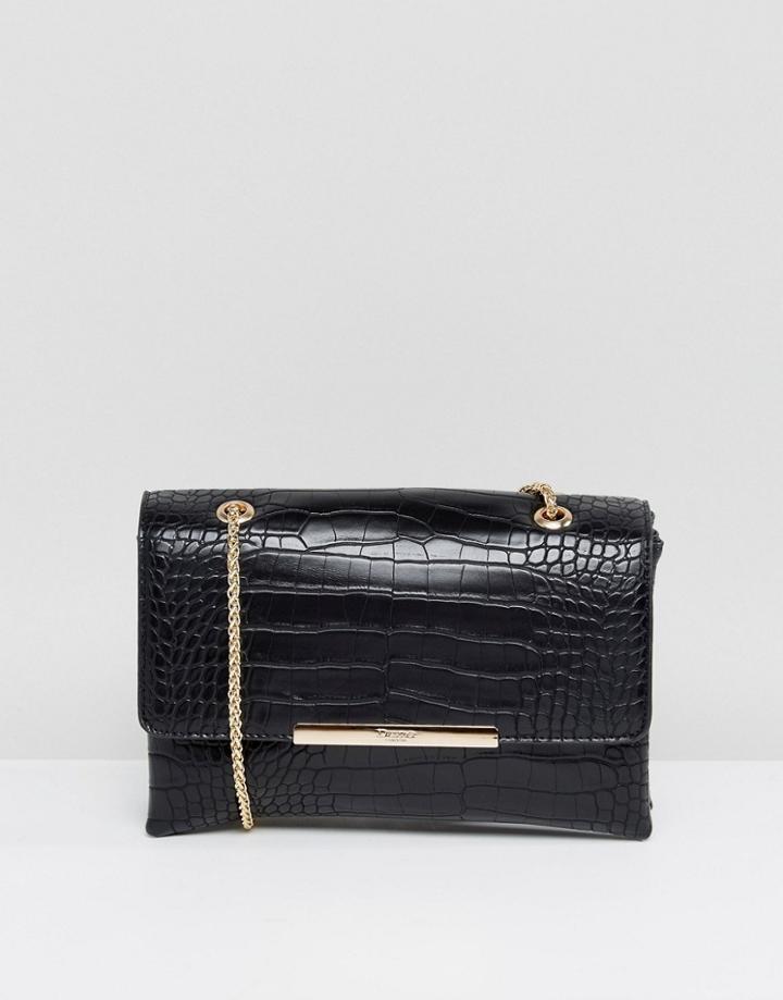 Dune Emossy Croc Clutch Bag With Strap - Black