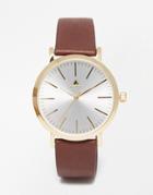 Asos Watch With Leather Strap In Brown - Brown