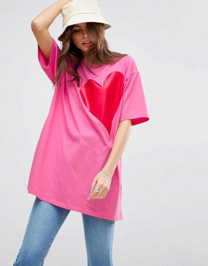 Asos T-shirt With Oversized Gloss Heart Print - Pink