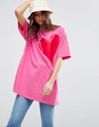 Asos T-shirt With Oversized Gloss Heart Print - Pink