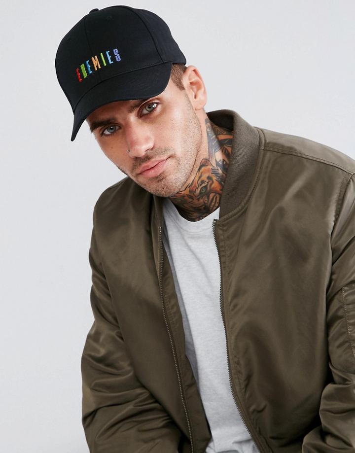 Asos Baseball Cap In Black With Enemies Embroidery - Black
