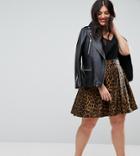 Asos Curve Skater Skirt With Belt In Animal Print Jacquard - Multi