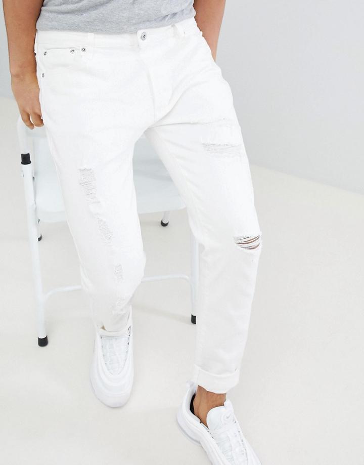 D-struct Skinny Destroyed Ripped Jeans - Cream