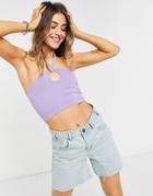 Asos Design Bandeau Crop Top With Keyhole Cut Out In Lilac-purple