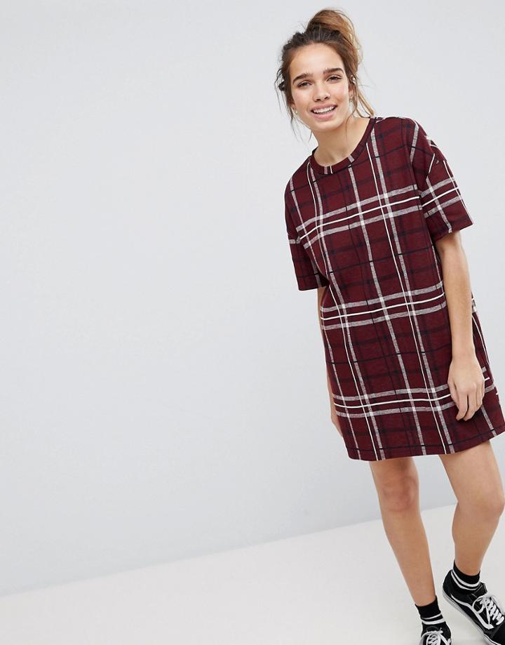 Pull & Bear Check Tunic Dress - Red