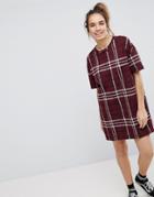 Pull & Bear Check Tunic Dress - Red
