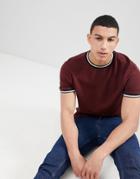 New Look T-shirt With Tipping Detail In Burgundy - Red
