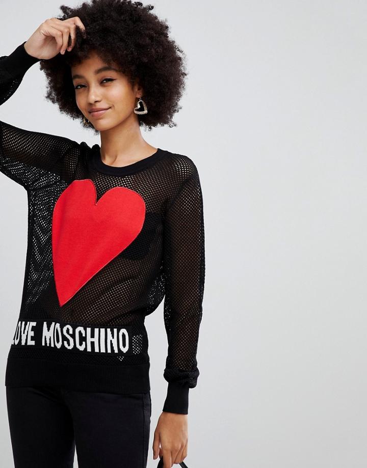 Love Moschino Heart Logo Sweater With Mesh Sleeves - Black