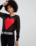 Love Moschino Heart Logo Sweater With Mesh Sleeves - Black