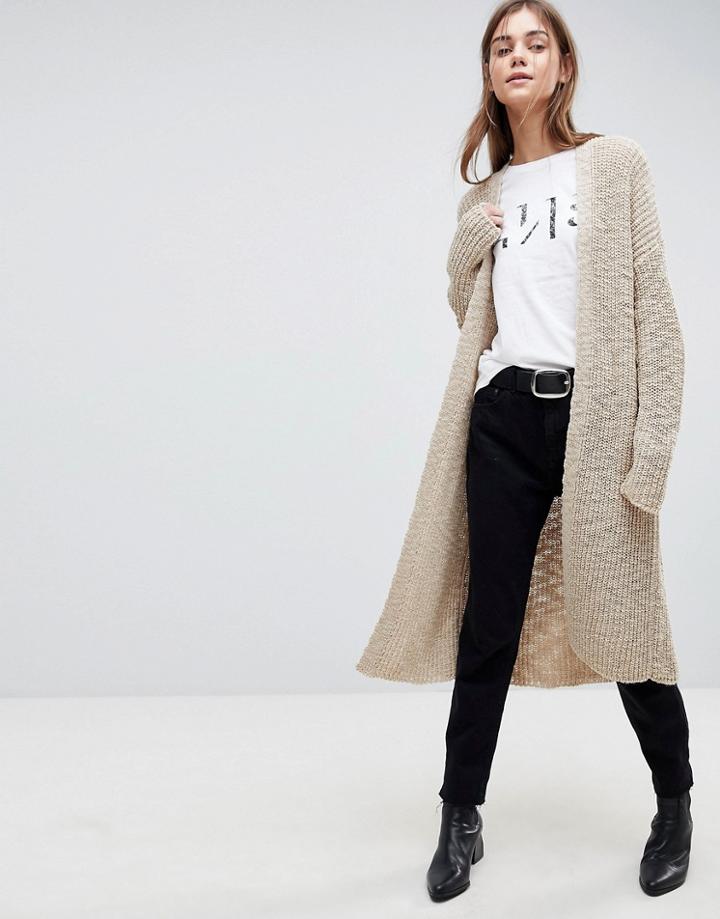 Asos Chunky Cardigan In Maxi Length - Stone