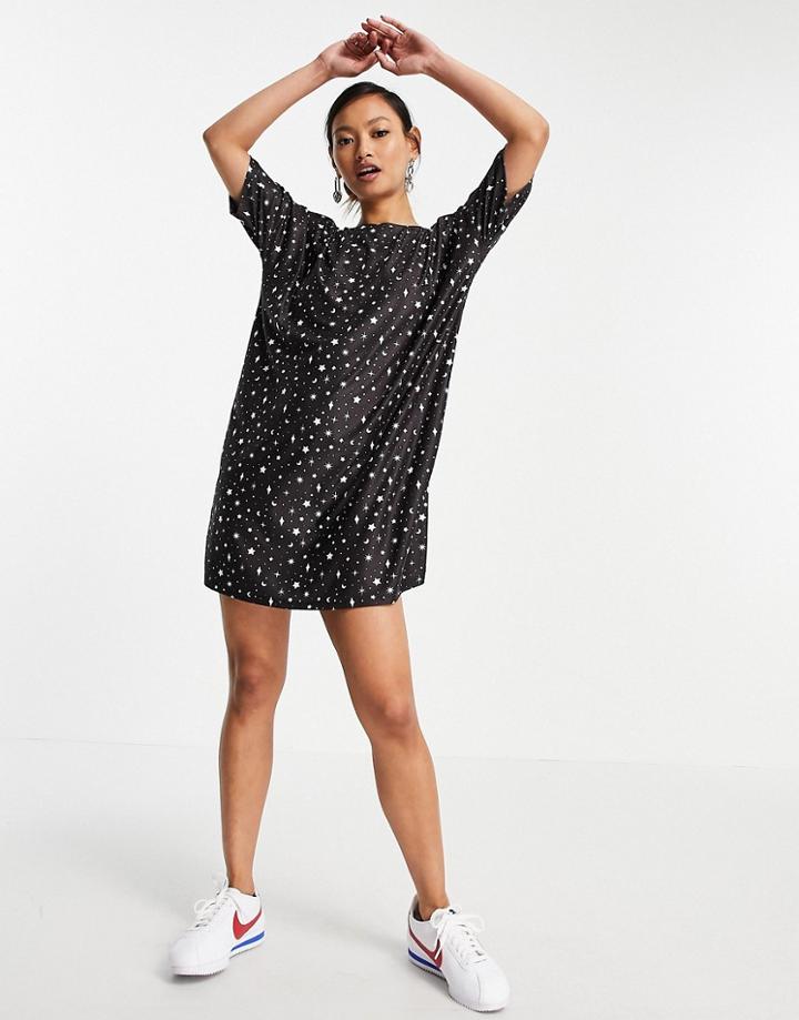 Urban Threads T-shirt Dress In Black Star Print