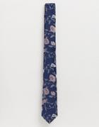 Asos Design Wedding Slim Blue & Pink Floral Tie