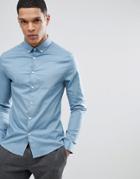 Asos Design Skinny Shirt In Blue With Button Down Collar - Blue