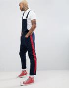 Asos Design Slim Overalls In Navy With Red Side Stripes - Navy