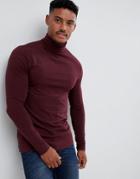 Asos Design Muscle Fit Long Sleeve T-shirt With Roll Neck In Red - Red