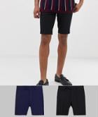 Asos Design 2 Pack Slim Mid Length Smart Shorts In Black And Navy Save-multi