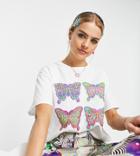 Collusion Warped Butterfly Print Boxy T-shirt In White