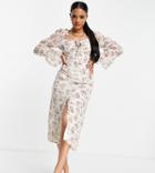 Missguided Maxi Dress With Tie Shoulder Detail In Cream Floral-white