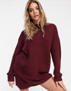 Missguided Knitted Sweater Dress In Burgundy-purple