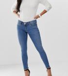 Asos Design Petite Whitby Low Rise Skinny Jeans In Mid Wash Blue - Blue