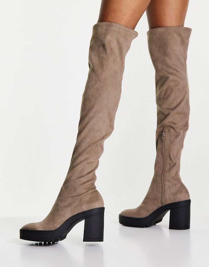 Miss Selfridge Rio Taupe Micro Knee Boots-brown