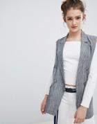 Bershka Pin Stripe Sleeveless Blazer - Gray