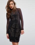 Miss Selfridge Bronze Embroidered Long Sleeve Dress - Black