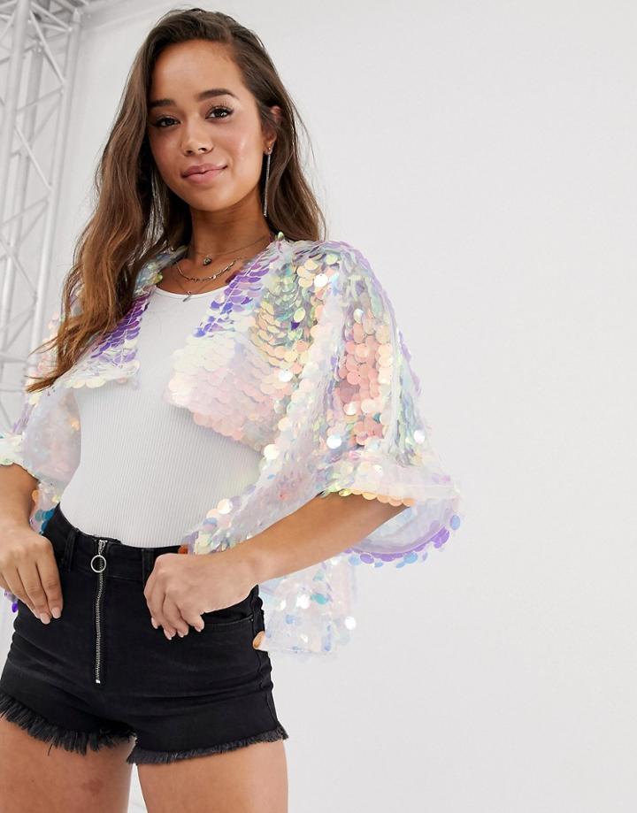 Asos Design Holographic Sequin Festival Cape - Multi